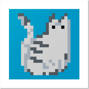 Cat Pixel Art - grey teal Posters and Art